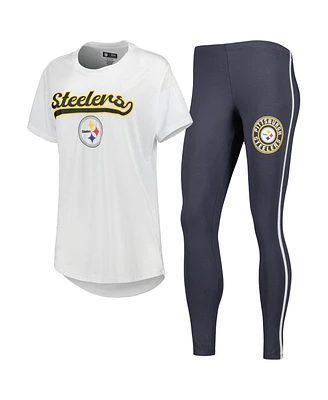 Women's Concepts Sport White, Charcoal Pittsburgh Steelers Sonata T-shirt and Leggings Sleep Set