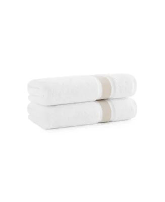 Aston and Arden Aegean Eco-Friendly Recycled Turkish Bath Towels (2 Pack), 30x60, 600 Gsm, White with Weft Woven Stripe Dobby, 50% Recycled, Long
