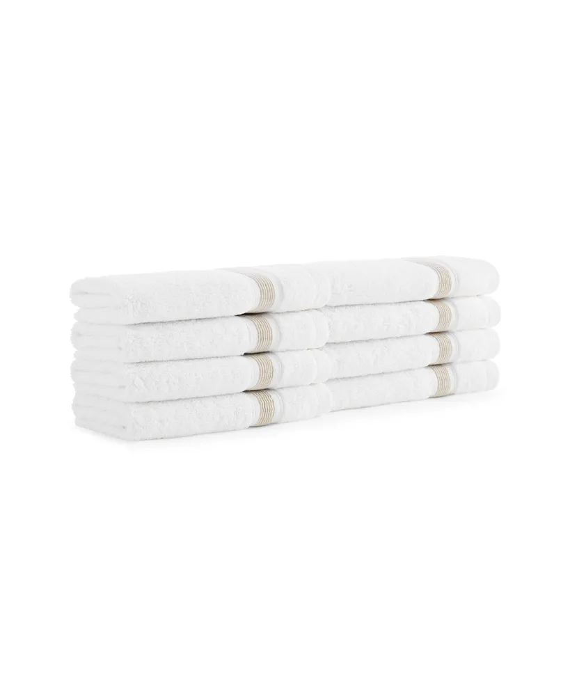 Aston and Arden Aegean Eco-Friendly Recycled Turkish Washcloths (8 Pack), 13x13, 600 Gsm, White with Weft Woven Stripe Dobby, 50% Recycled, Long