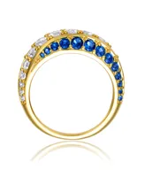 Genevive Sterling Silver 14K Gold Plated and Blue Cubic Zirconia Coctail Ring