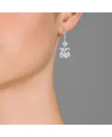 Cubic Zirconia Sterling Silver 18K Rose Plated Blue Square Shape Drop Earrings