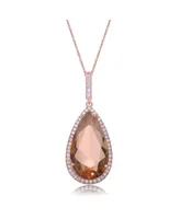 Genevive Sterling Silver 18K Rose Gold Plated Pear Shaped Morganite Cubic Zirconia Pendant Necklace