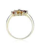 Genevive Yellow Gold Plated Multi Colored Cubic Zirconia Heart Setting Ring