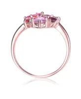 Genevive Sterling Silver with Rose Gold Plated Red Cubic Zirconia Coctail Ring - Multi