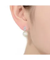 Genevive Elegant Sterling Silver & Rhodium-Plated Freshwater Pearl Earrings with Marquise Cubic Zirconia