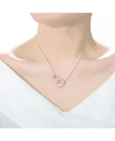 Genevive Elegant Sterling Silver with Rose Gold Halo Pendant Necklace.