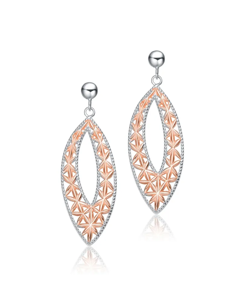 Genevive Elegant Sterling Silver Two-Tone Dangling Earrings