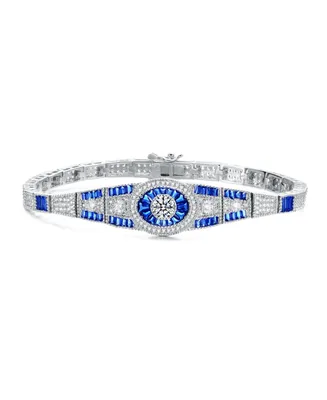 Genevive Sterling Silver White Gold Plated with Sapphire Cubic Zirconia's Bracelet