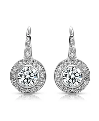 Round Cubic Zirconia Bezel Halo Dangle Earrings