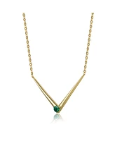 Genevive 14k Yellow Gold Plated with Emerald Cubic Zirconia Solitaire Chevron Layering Necklace Sterling Silver