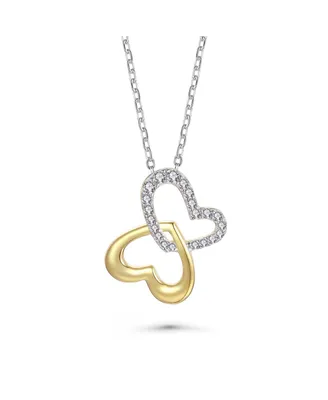 Genevive 14k Yellow Gold Plated with Cubic Zirconia Double Heart Butterfly Pendant Necklace Sterling Silver