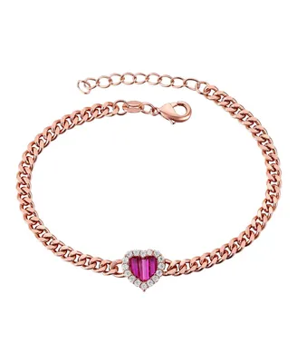 Genevive Sterling Silver 18K Rose Gold Plated with Ruby Heart & Cubic Zirconia Bracelet
