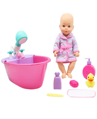 Dream Collection Bath Time Fun Set with Gi-Go Baby Doll Kids 8 Piece Playset, 14"