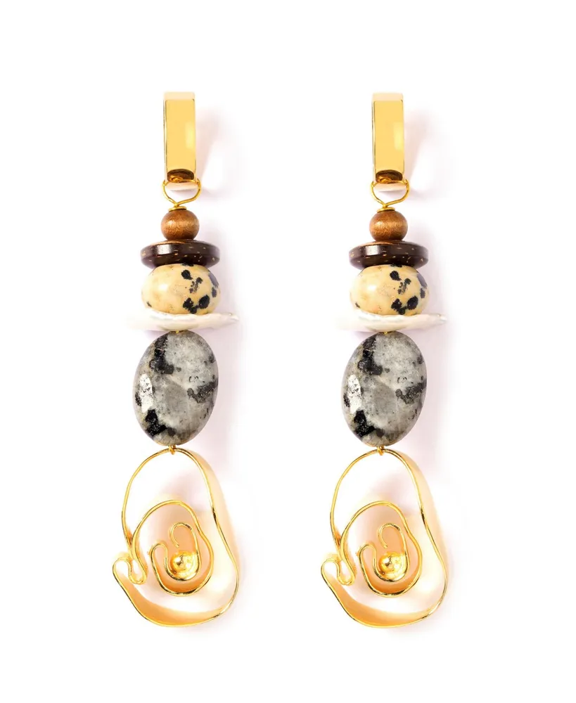 Nectar Nectar New York Water Swirls Fresh Water Pearl Dalmation Jasper Earrings