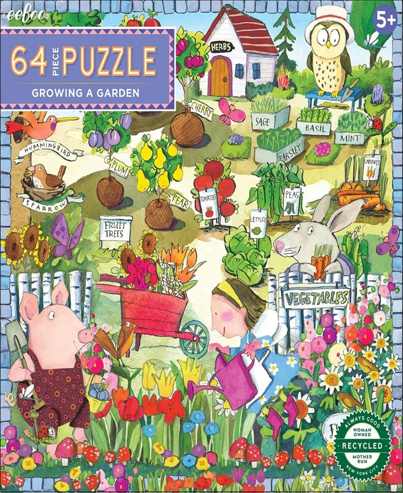 Eeboo Growing a Garden Jigsaw Puzzle Set, 64 Piece
