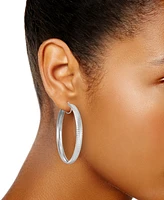 Textured Medium Hoop Earrings in 14k White Gold-Plated Sterling Silver, 40mm