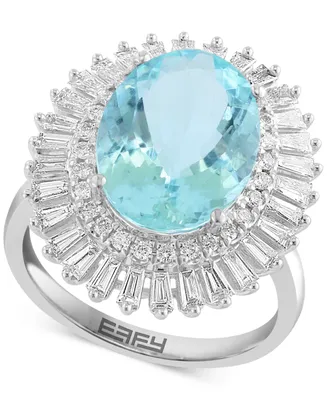 Effy Aquamarine (7-1/3 ct. t.w.) & Diamond (7/8 ct. t.w.) Sunburst Halo Ring in 14k White Gold