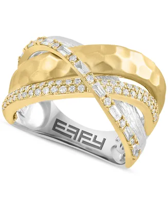 Effy Diamond Baguette & Round Textured Crossover Ring (1/2 ct. t.w.) in 14k Two-Tone Gold