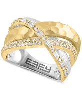 Effy Diamond Baguette & Round Textured Crossover Ring (1/2 ct. t.w.) in 14k Two-Tone Gold