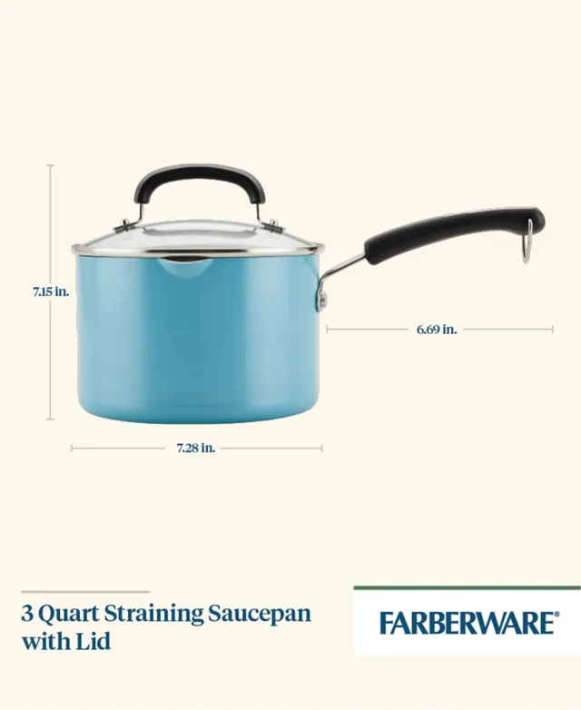 Farberware Ceramic Nonstick Straining 3-Quart Saucepan with Lid - Aqua