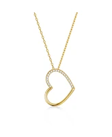 Genevive Sterling Silver 14k Gold Plated with Cubic Zirconia Heart Pendant Necklace