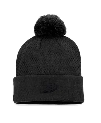 Women's Fanatics Black Anaheim Ducks Authentic Pro Road Cuffed Knit Hat with Pom