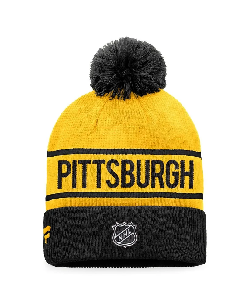 Men's Fanatics Gold, Black Pittsburgh Penguins Authentic Pro Alternate Logo Cuffed Knit Hat with Pom