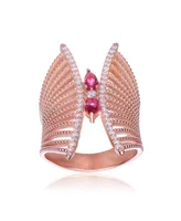 Genevive Sterling Silver Rose Gold Plated Red Cubic Zirconia Accent Butterfly Design Setting Ring