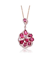 Sterling Silver 18K Rose Gold Plated Multi Color Cubic Zirconia Pendant Necklace