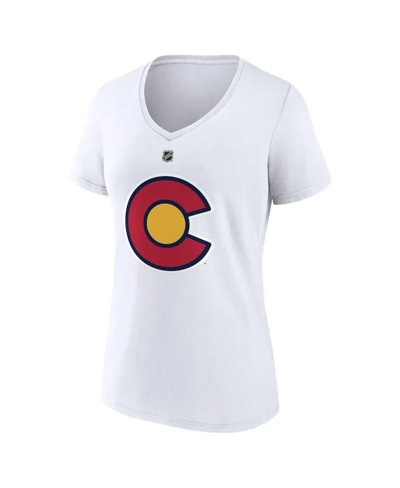 Women's Fanatics Nathan MacKinnon White Colorado Avalanche Special Edition 2.0 Name and Number V-Neck T-shirt