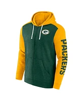 Men's Fanatics Heather Green Green Bay Packers Down and Distance Full-Zip Hoodie