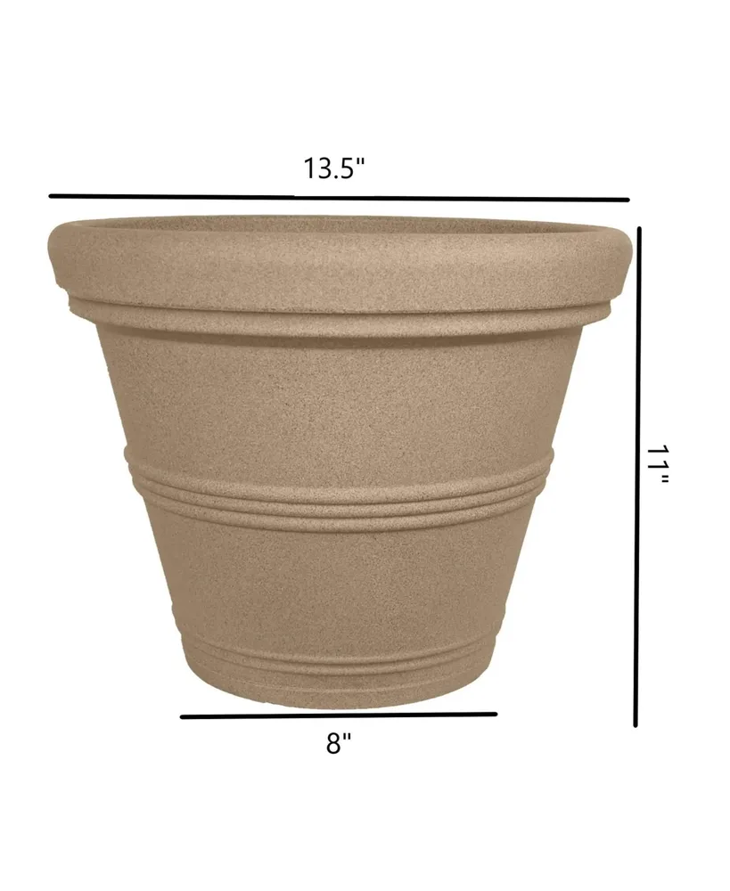 Tusco Products Rolled Rim Plastic Garden Pot, Sandstone, 13.5in