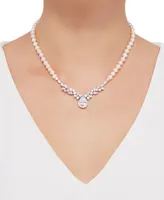 Arabella Cultured Freshwater Pearl (5-6mm) Cubic Zirconia 17" Statement Necklace in Sterling Silver