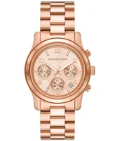 Michael Kors Women's Runway Chronograph Rose Gold-Tone Stainless Steel Bracelet Watch