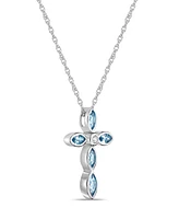 Sterling Silver Simple 1 3/4 (ct. t. w.) Genuine Swiss Blue Topaz and White Topaz Marquise Bezel Set Cross Pendant Necklace