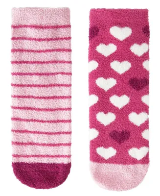 2 Pairs Girl's Hearts Fuzzy Non-Skid Socks