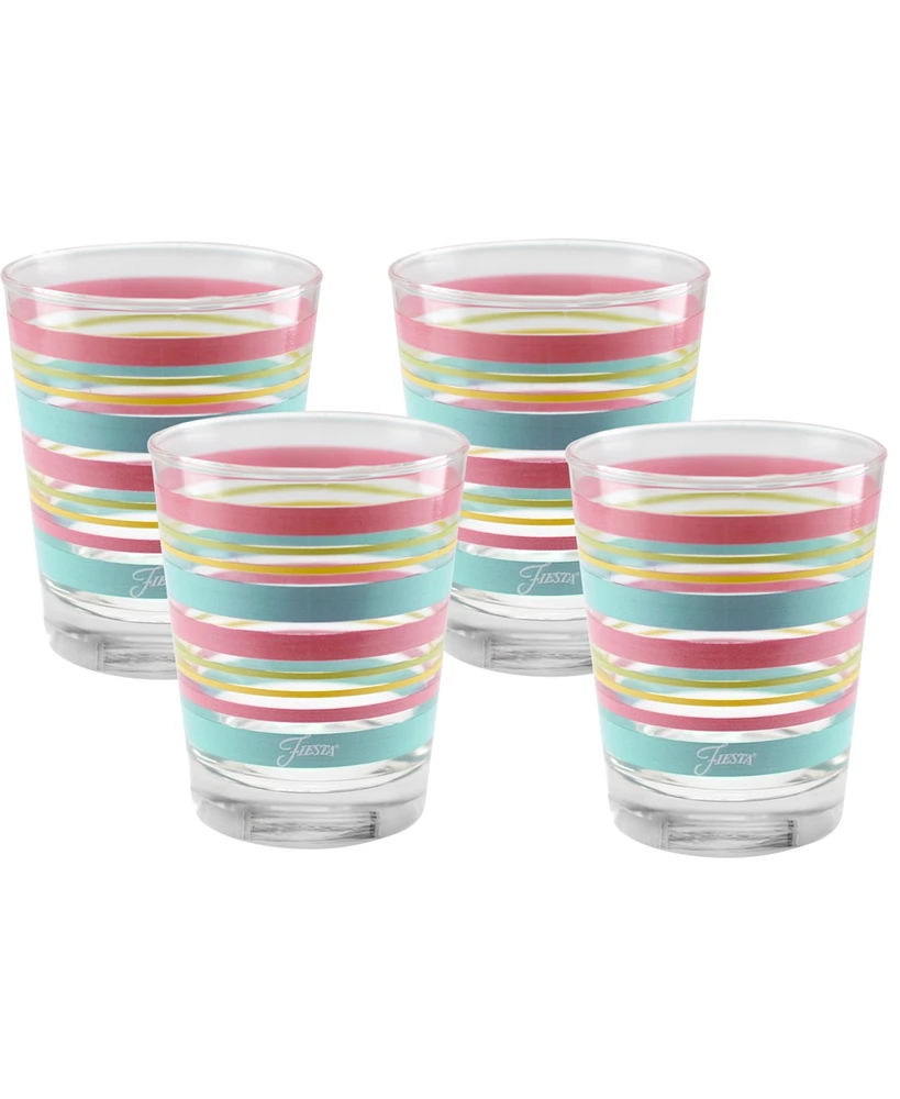 Fiesta Deco Fashion Peony Stripes Tapered Double Old Fashioned 4 Piece Glass Set, 15 oz