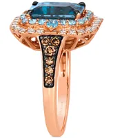 Le Vian Deep Sea Blue Topaz (3-1/2 ct. t.w.), Blue Topaz (1/4 ct. t.w.) & Diamond (7/8 ct. t.w.) Ring in 14k Rose Gold