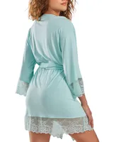iCollection Elegant Modal Knit Robe Lingerie with Contrast Scalloped Lace
