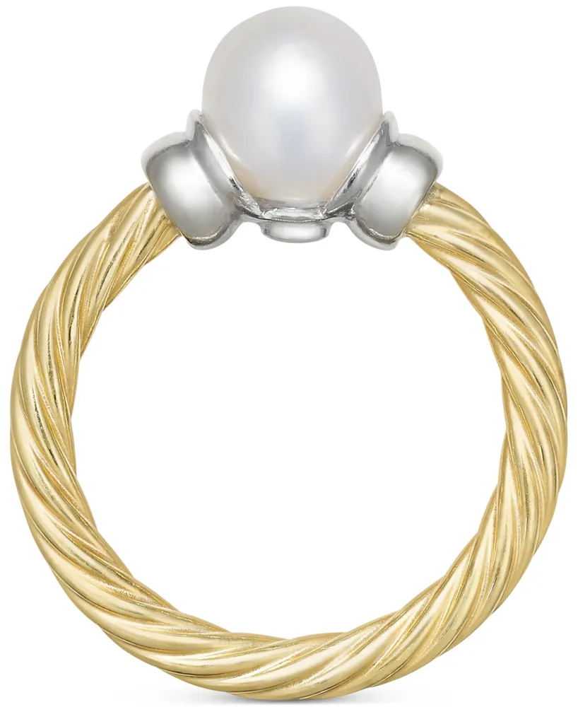 Cultured Freshwater Pearl (7mm) Ring in 14k Two-Tone Gold-Plated Sterling Silver