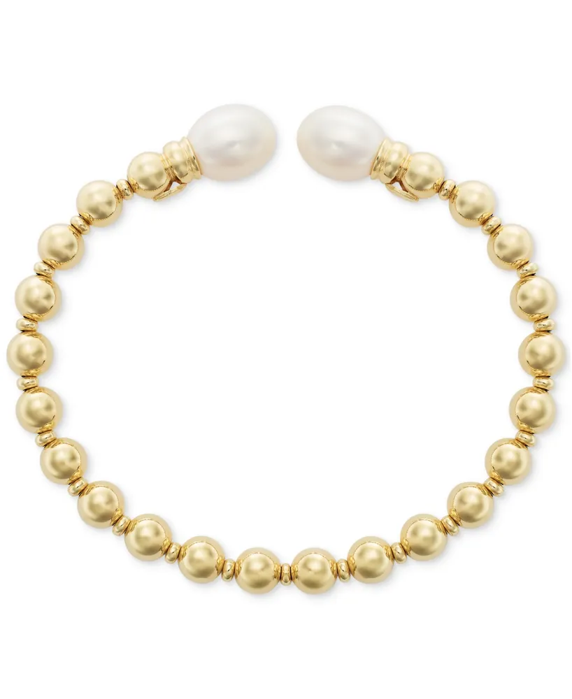 Cultured Freshwater Pearl (9-1/2 x 10-1/2mm) Beaded Cuff Bangle Bracelet