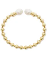 Cultured Freshwater Pearl (9-1/2 x 10-1/2mm) Beaded Cuff Bangle Bracelet