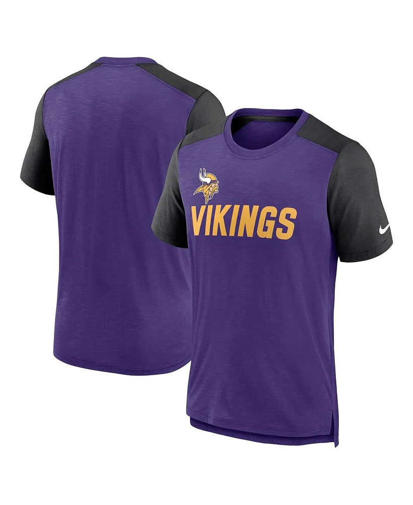 Men's Nike Heathered Purple, Black Minnesota Vikings Color Block Team Name T-shirt
