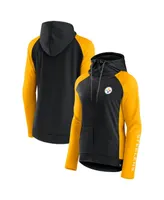 Women's Fanatics Black, Gold Pittsburgh Steelers End Around Raglan Full-Zip Hoodie