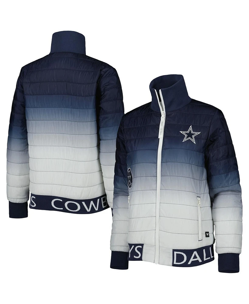 Women's The Wild Collective Navy, Silver Dallas Cowboys Color Block Full-Zip Puffer Jacket