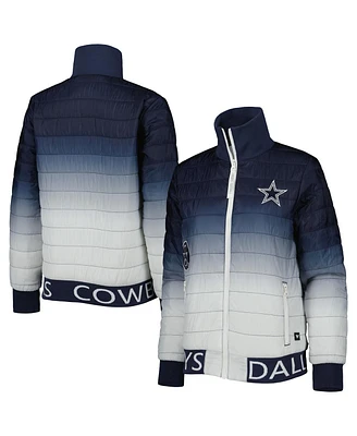 Women's The Wild Collective Navy, Silver Dallas Cowboys Color Block Full-Zip Puffer Jacket