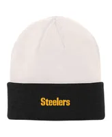 Big Boys Cream, Black Pittsburgh Steelers Bone Cuffed Knit Hat