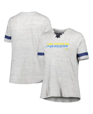 Women's Heather Gray Los Angeles Chargers Plus Lace-Up V-Neck T-shirt