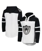 Men's '47 Brand Las Vegas Raiders Heather Gray Historic Logo Gridiron Lace-Up Pullover Hoodie