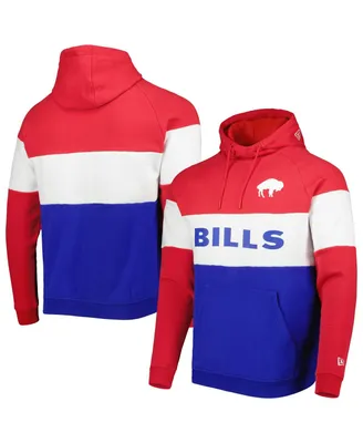 Men's New Era Royal and Red Buffalo Bills Colorblock Throwback Pullover Hoodie